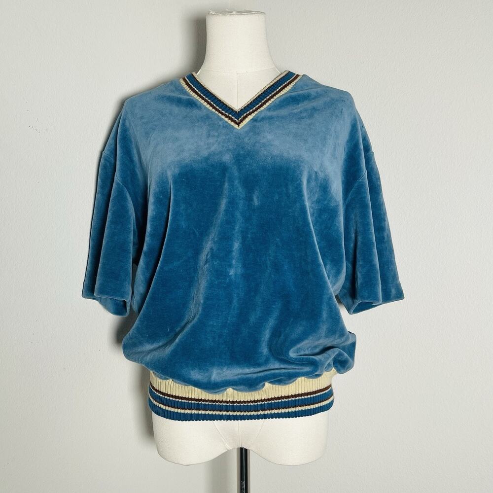 Vintage 60s Tusa Switzerland Velour Velvet T Shirt Top Banded Woven Hem Sport XL
